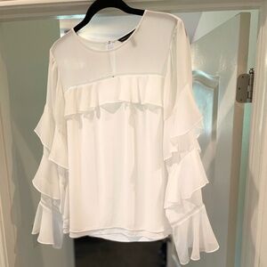 White House Black Market WHBM Women's 6 Chiffon Tiered Sleeve Blouse Flowy